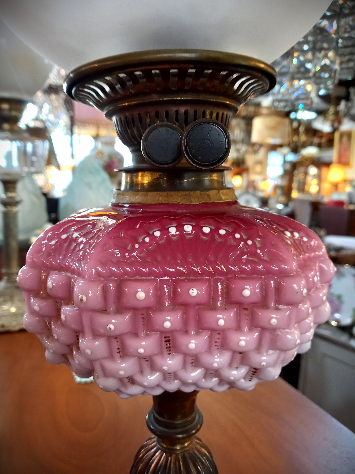 Pink Kerosene Parlour Lamp