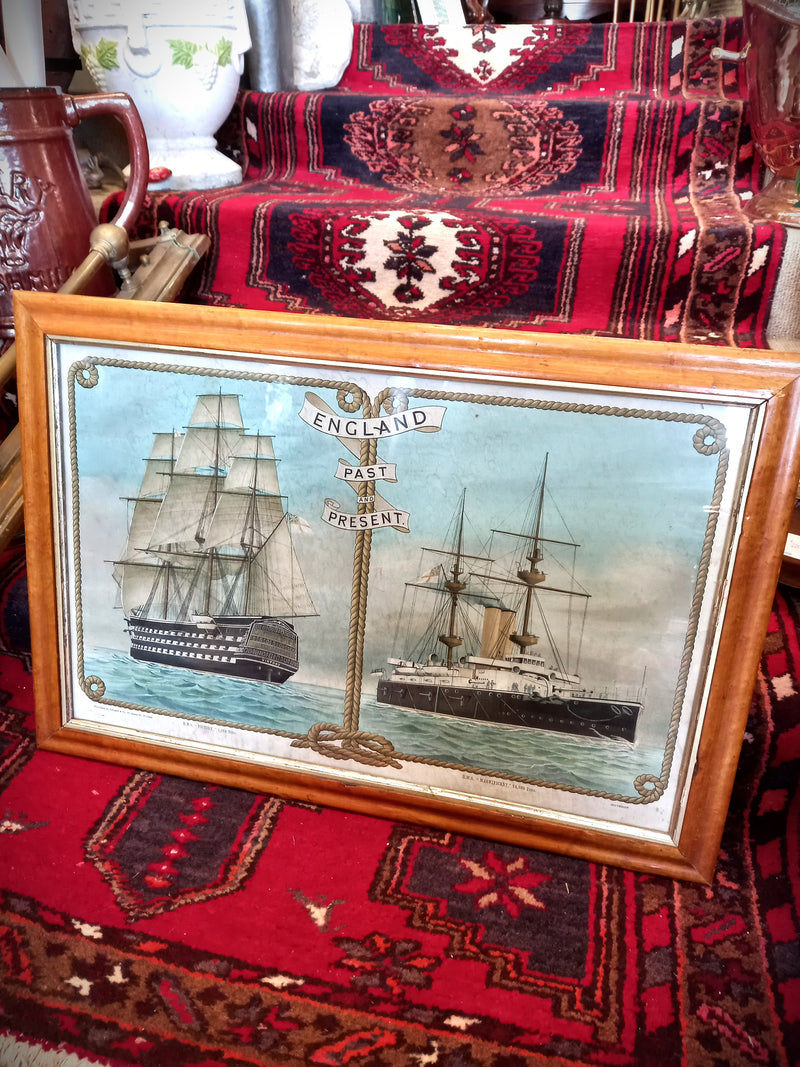 England Past & Presant Framed Lithograph