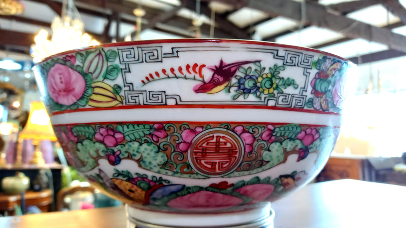 Vintage Famille Rose Hand Painted Chinese Punch Bowl