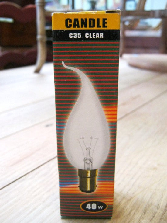 Clear Flame Tip Bulbs - Small Bayonet - 40 Watt - 10 Pack