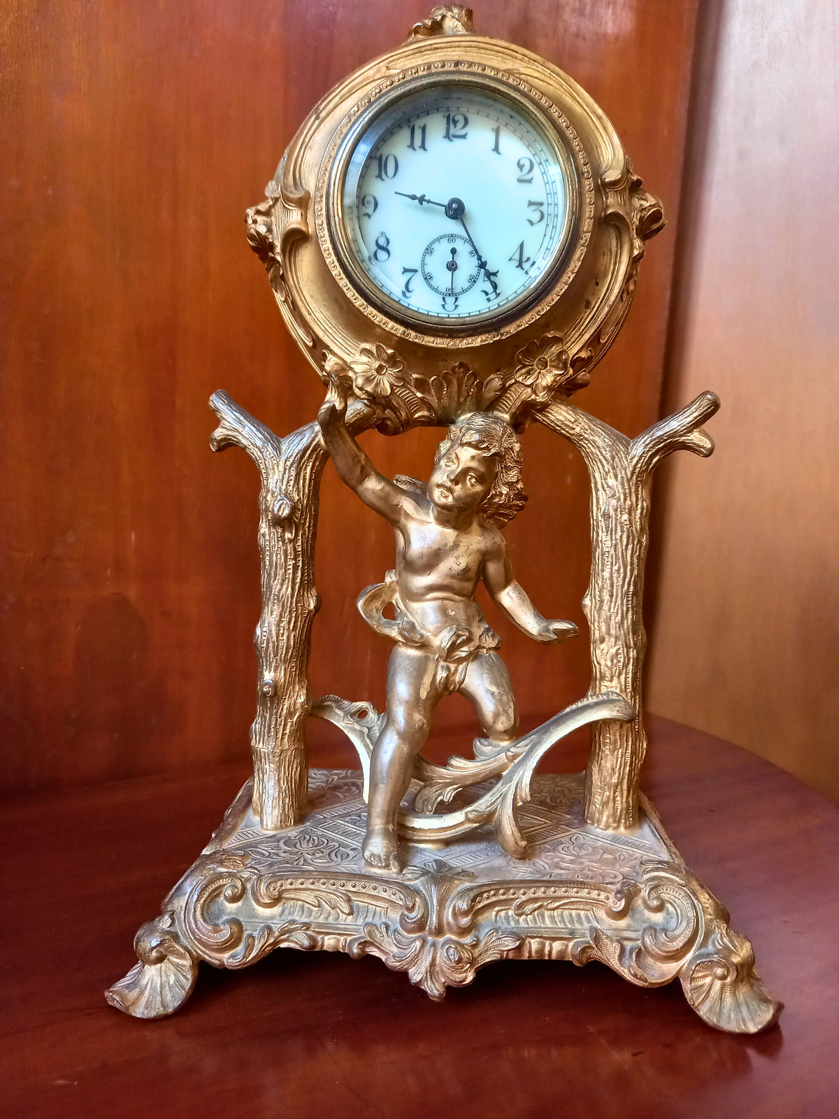 French Gilded Bronze Cherub Clock