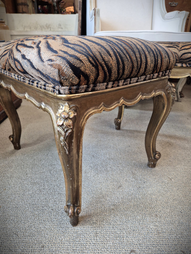 Gilt stools with animal print