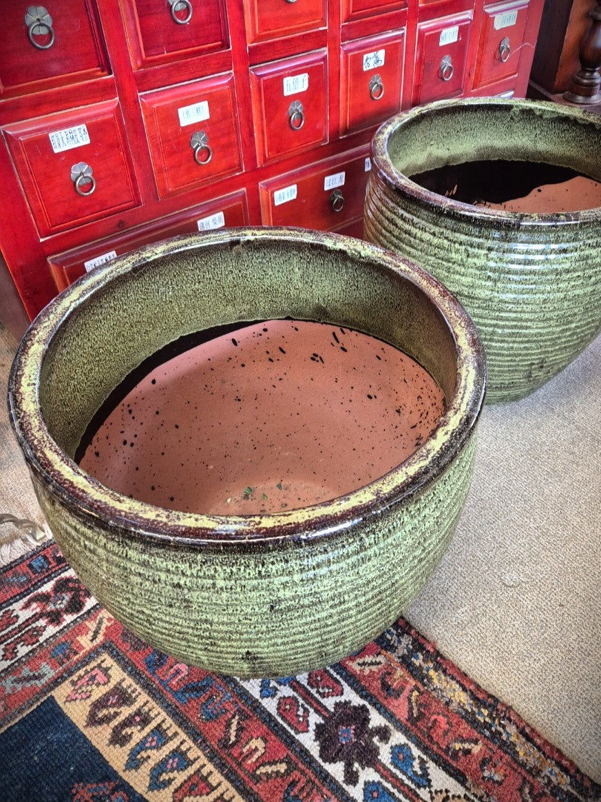 Pair of Green Glazed Planters