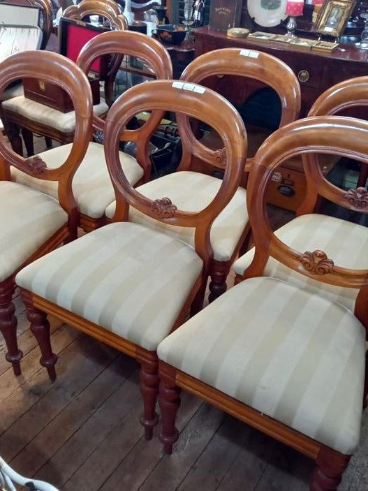 Six English Birch Balloon Back Dining Chairs