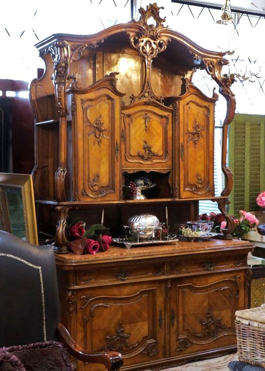 French Walnut & Marble Buffet