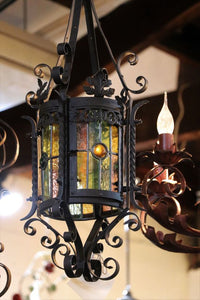 French Wrought Iron Stained Glass Porch Light