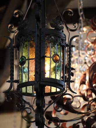 French Wrought Iron Stained Glass Porch Light